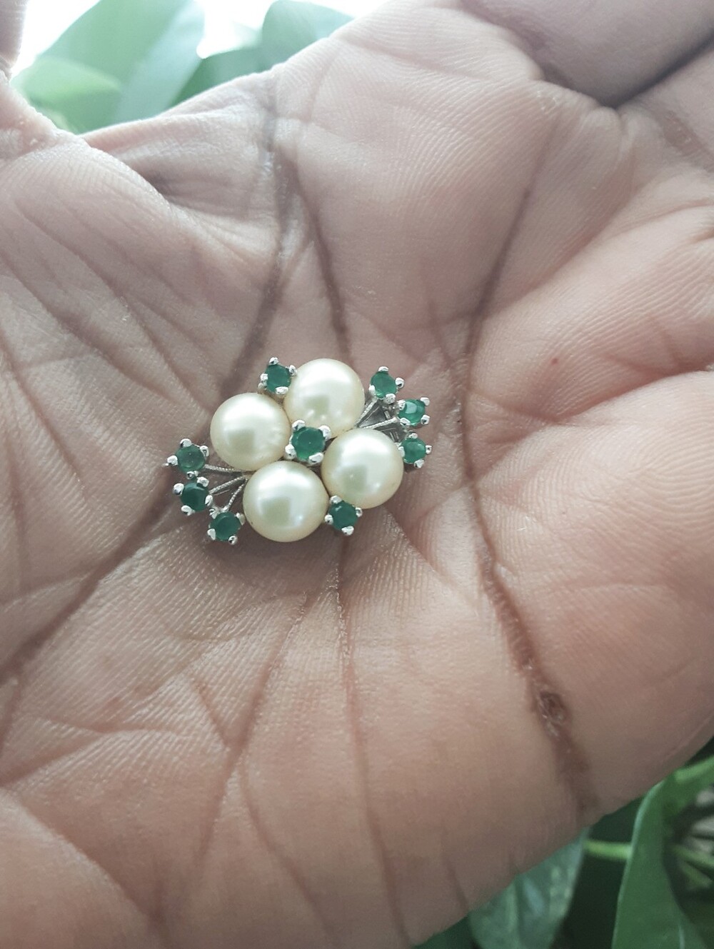 Panetta Faux Pearl and Emerald Silver Rhodium Plated Double Strand Clasp